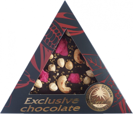 SEVERKA Exclusive trojuholník Horká čokoláda - kešu oriešky, lieskovce, ružami a zlato