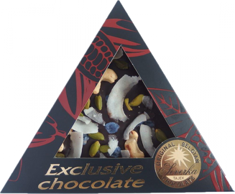 SEVERKA Exclusive trojuholník Horká čokoláda - kešu oriešky, pistácie, fialky a kokos