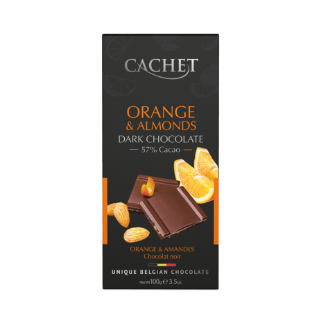 CACHET FRUIT Horká čokoláda 57% - pomaranč a mandle