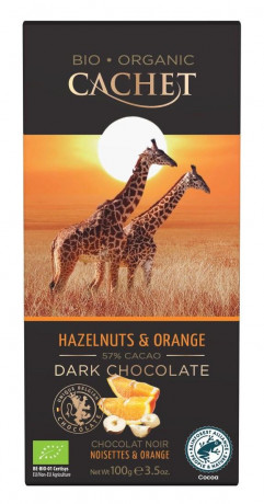 CACHET ORGANIC Tanzánia Horká čokoláda 57% - lieskovce a pomaranč